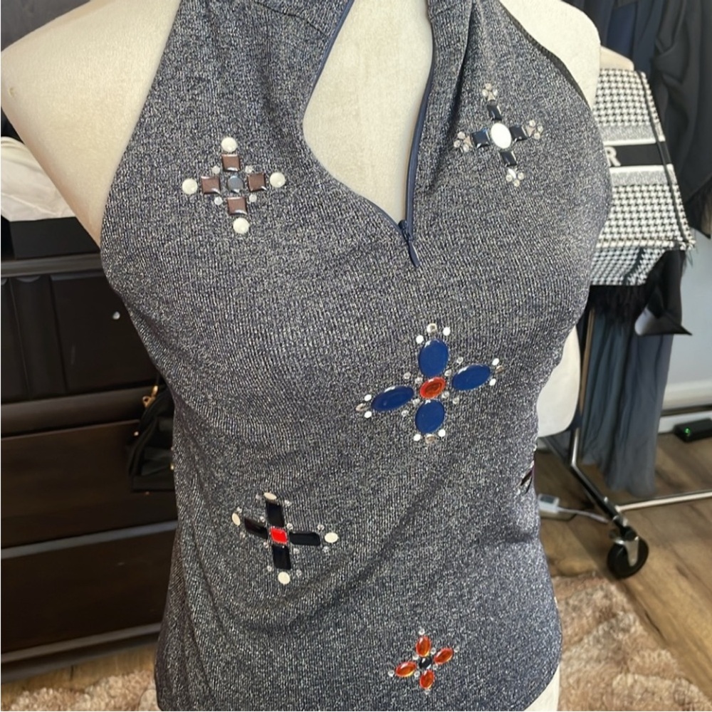 Chanel Embellished Mock Neck Halter Top